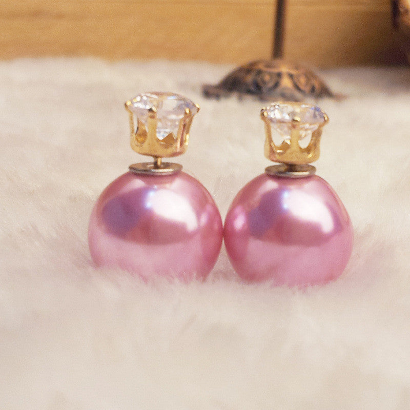Fashion Crystal Zircon Double Pearl Earring