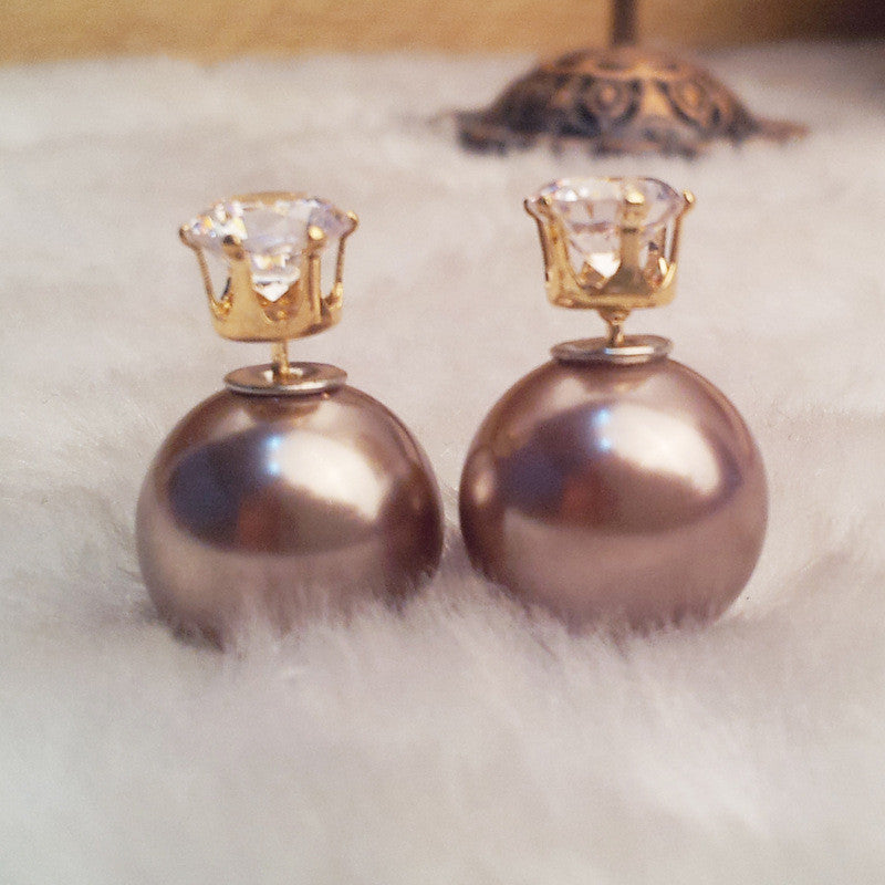Fashion Crystal Zircon Double Pearl Earring