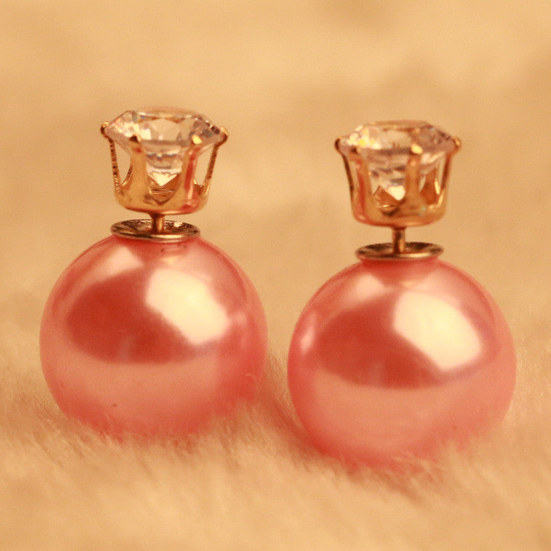 Fashion Crystal Zircon Double Pearl Earring