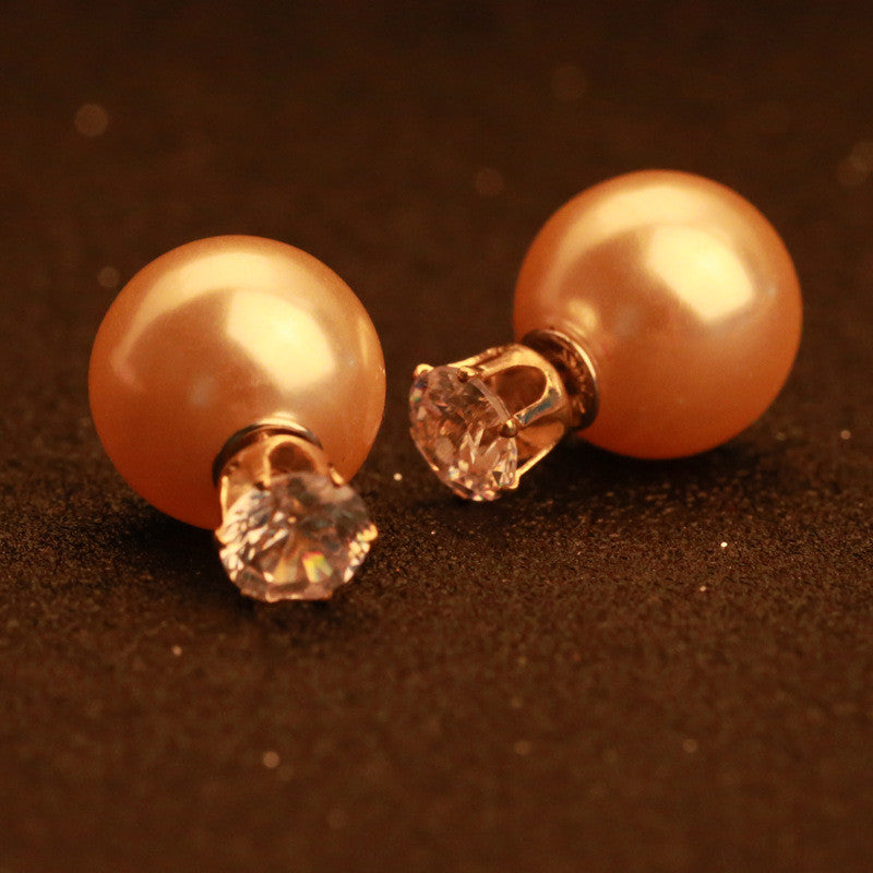 Fashion Crystal Zircon Double Pearl Earring