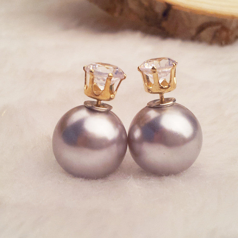 Fashion Crystal Zircon Double Pearl Earring