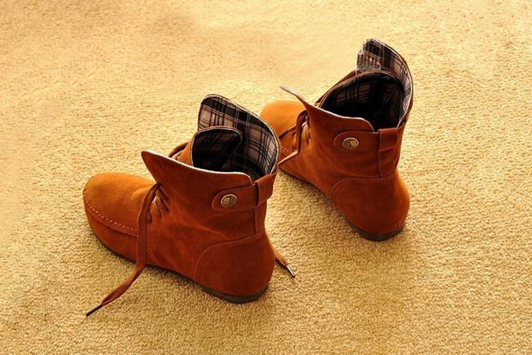 Autumn Solid Color Lace Up Flat Short Boots