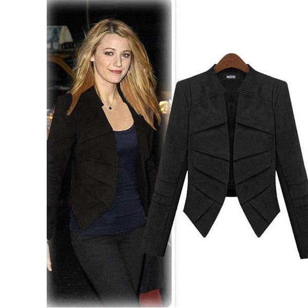 Irregular Shirring V-neck Long Sleeves Imitation Fur Blazer Coat