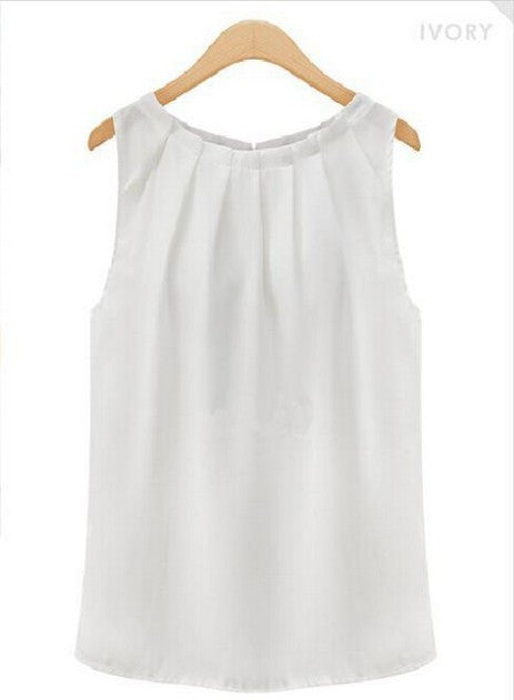 Sleeveless Scoop Ruffled Sexy Slim Chiffon Blouse