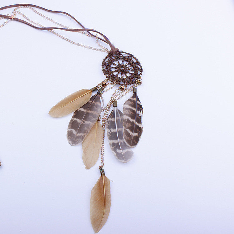 Dreamcatcher Hand-Woven Feather Necklace Sweater Chain