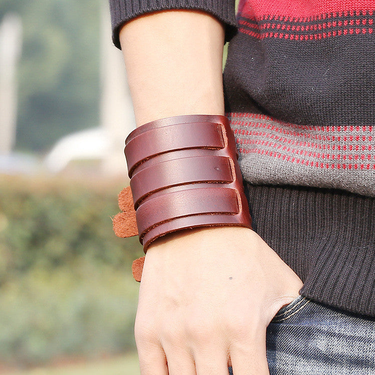 Personality Belt Buckle Wide Leather Bracelet