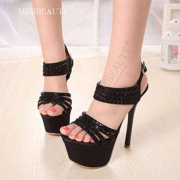 Rhinestone Open Toe Platform Stiletto High Heels Sandals Club Shoes