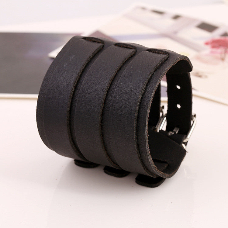 Personality Belt Buckle Wide Leather Bracelet