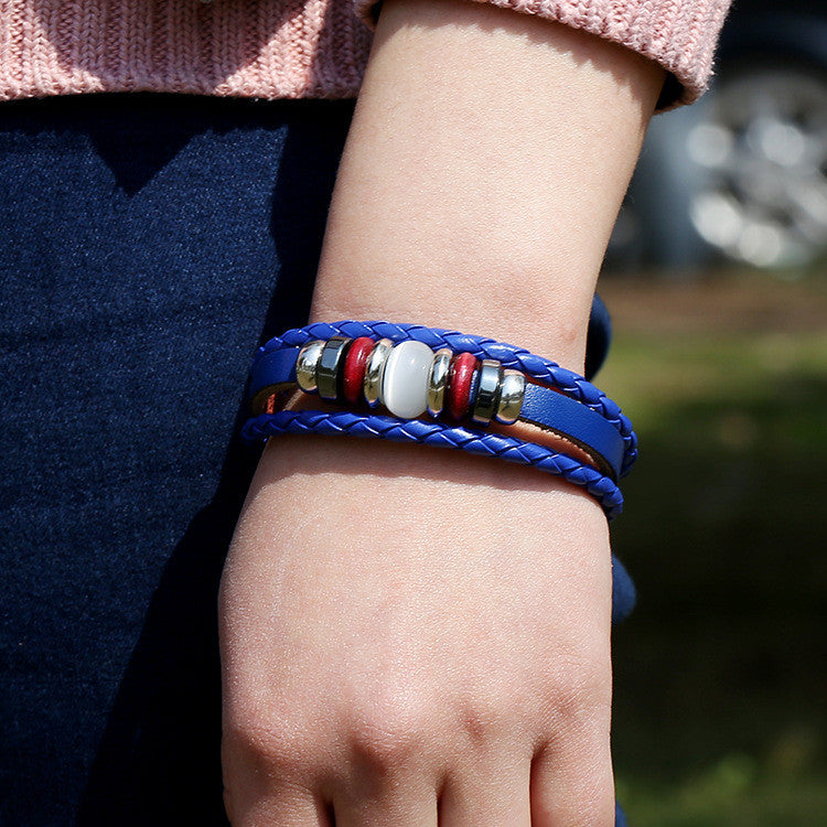 Hand-woven Multicolor Beaded Leather Bracelet