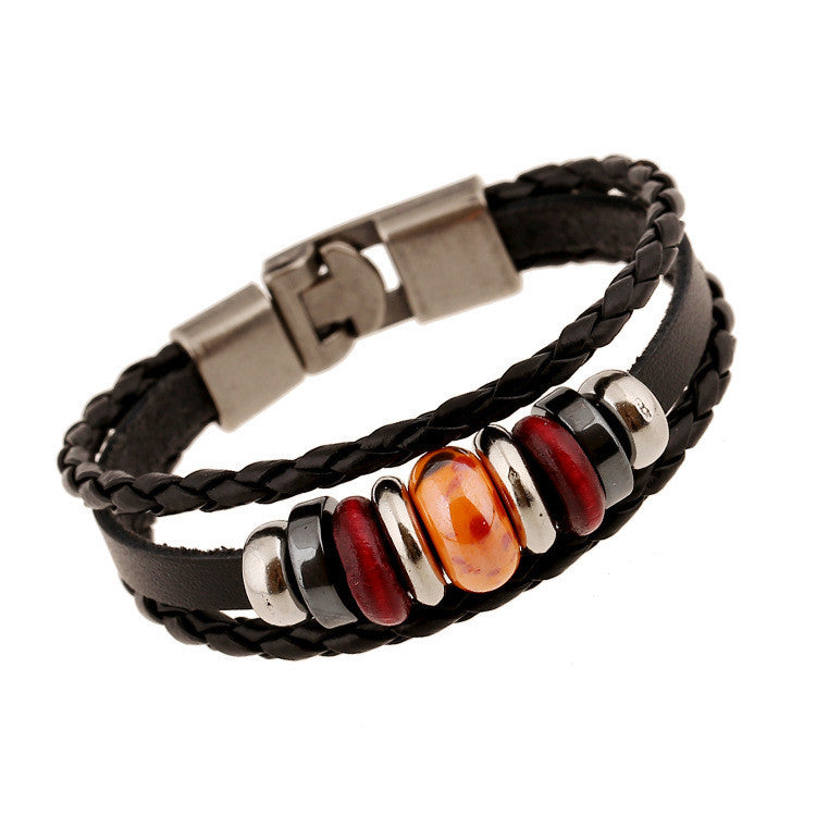 Hand-woven Multicolor Beaded Leather Bracelet