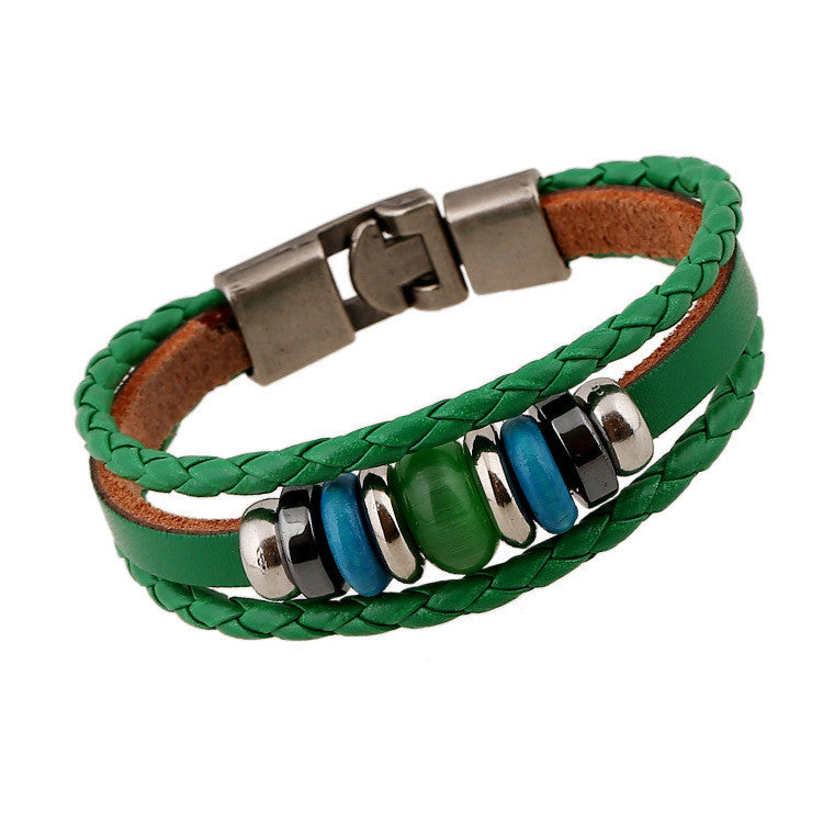 Hand-woven Multicolor Beaded Leather Bracelet