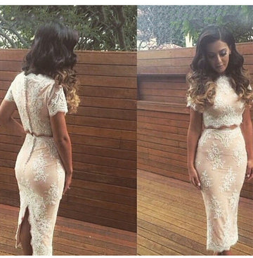 Lace Crop Top Bodycon Split Mid Skirt Two Pieces Dress Suit - May Your Fashion - 2