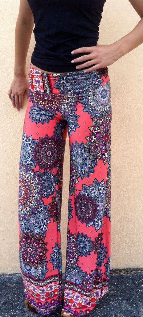 Flower Print High Waist Straight Long Pants