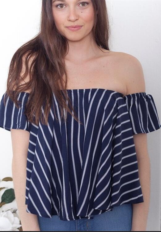 Sexy Stripe Off-Shoulder Short Sleeve Loose T-shirt