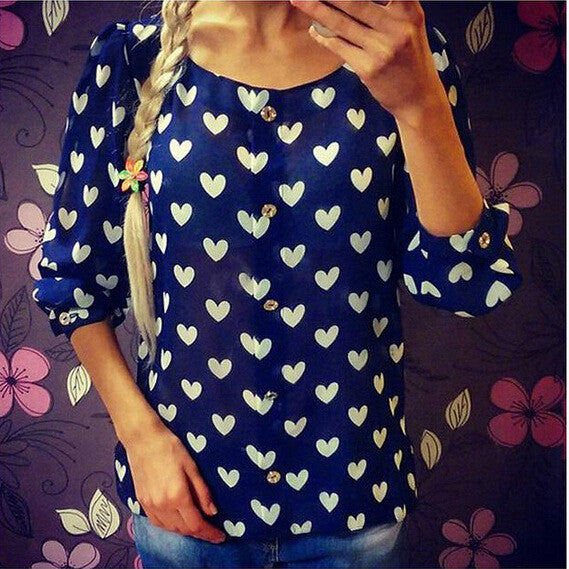 Scoop 1/2 Sleeves Flower Print Chiffon Fashion Blouse