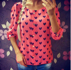 Scoop 1/2 Sleeves Flower Print Chiffon Fashion Blouse