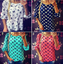 Scoop 1/2 Sleeves Flower Print Chiffon Fashion Blouse