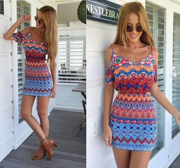 Floral Spaghetti Straps Backless Sheath Short Dress