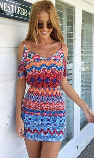 Floral Spaghetti Straps Backless Sheath Short Dress