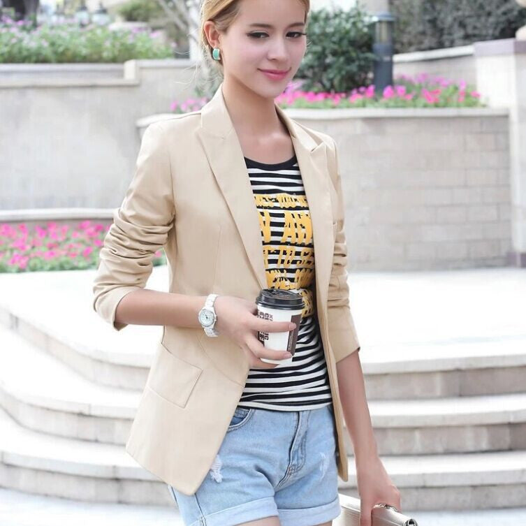 Slim Lapel Solid Pockets Short Coat - May Your Fashion - 2