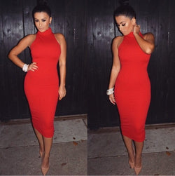 Fashion Sleeveless High Neck Long Bodycon Dress