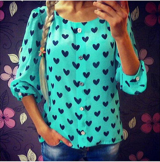 Scoop 1/2 Sleeves Flower Print Chiffon Fashion Blouse