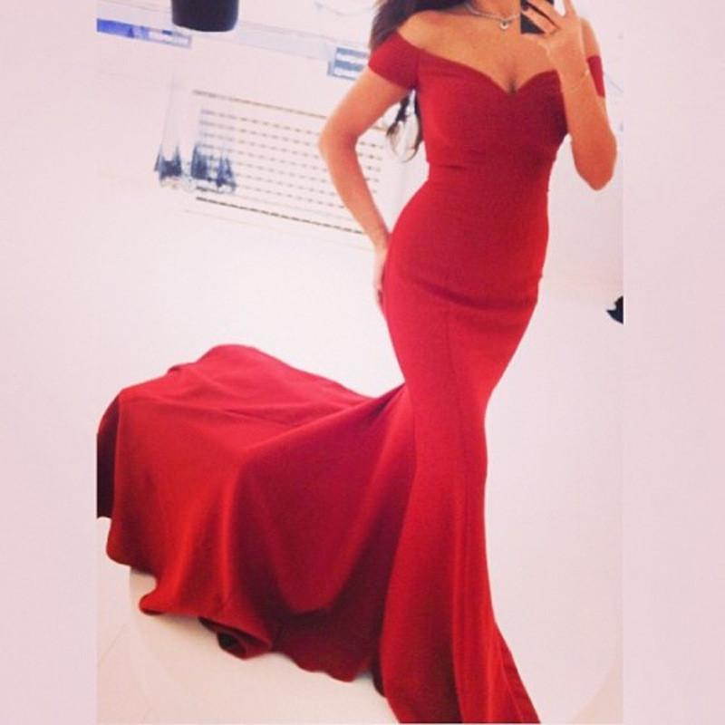 Sexy Off Shoulder Red Mermaid Long Party Floor Length Dress - MeetYoursFashion - 2