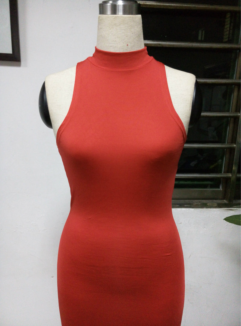 Fashion Sleeveless High Neck Long Bodycon Dress