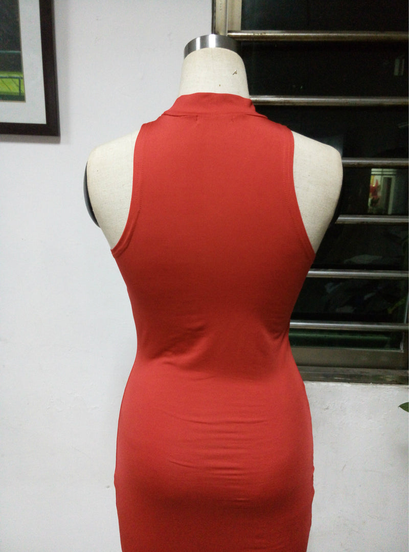 Fashion Sleeveless High Neck Long Bodycon Dress