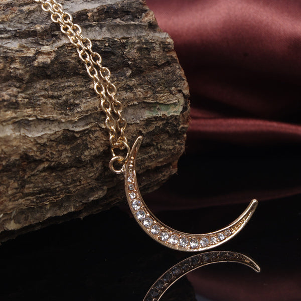 Beautiful Street Style Diamante Moon Necklace