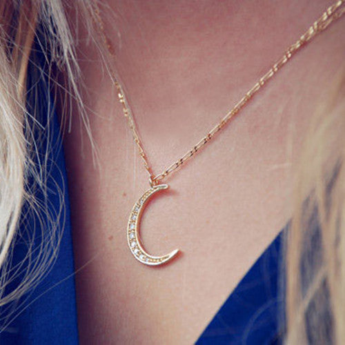 Beautiful Street Style Diamante Moon Necklace