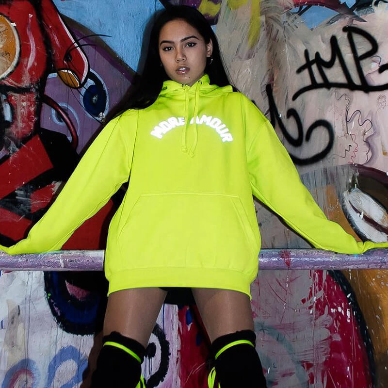 Green Letter Print Drawstring Long Hoodies