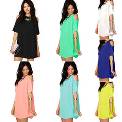 Chiffon Hollow O-neck Short Sleeve Short Dress