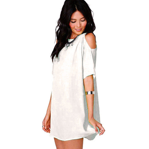 Chiffon Hollow O-neck Short Sleeve Short Dress