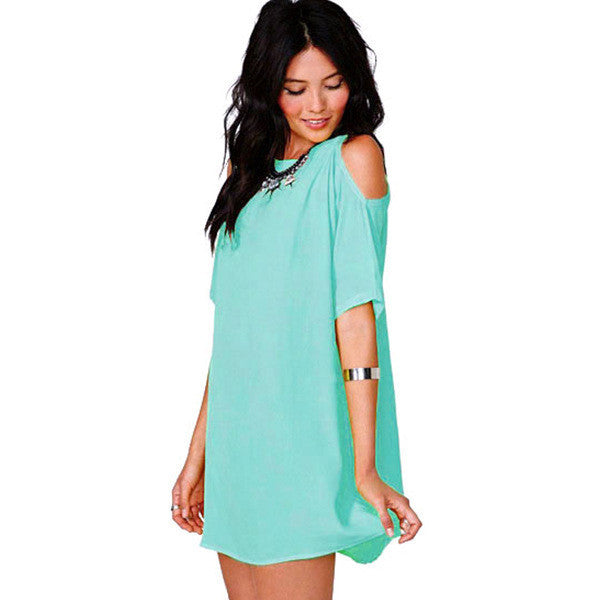 Chiffon Hollow O-neck Short Sleeve Short Dress