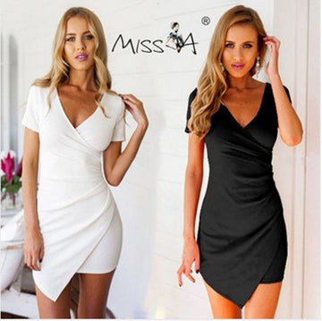 V-neck Short Sleeves Irregular Sexy Short Dress - May Your Fashion - 1