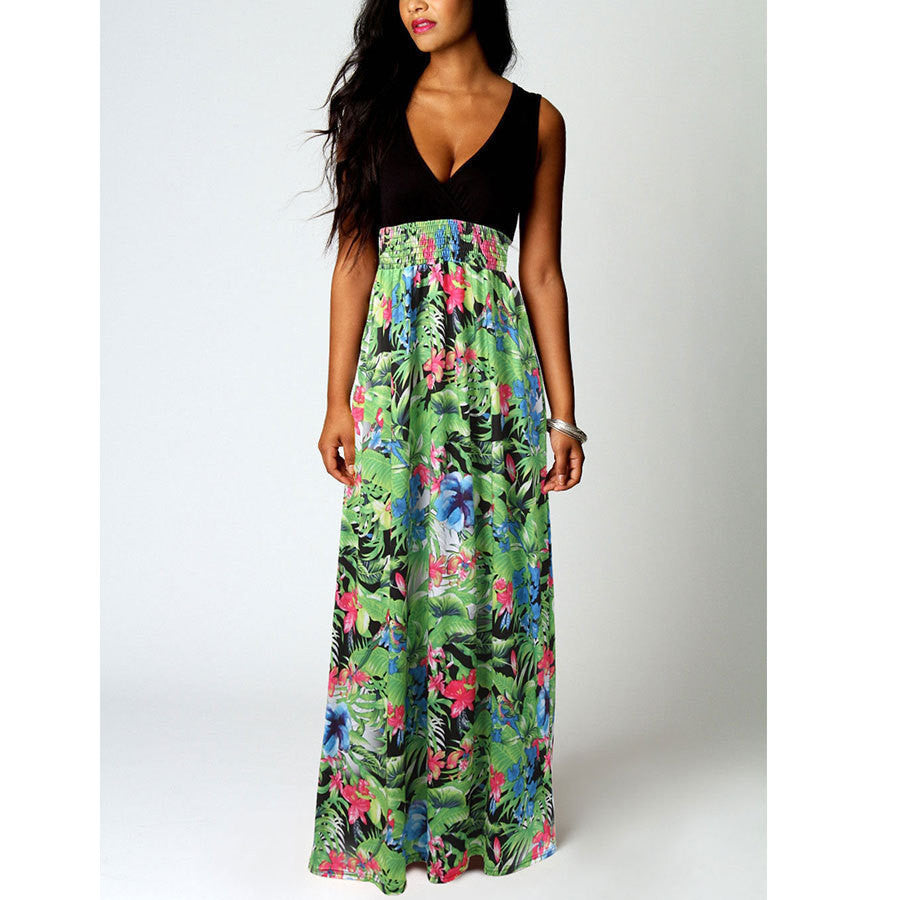 Fashion Printing Princess Deep V-neck Sleeveless Dress