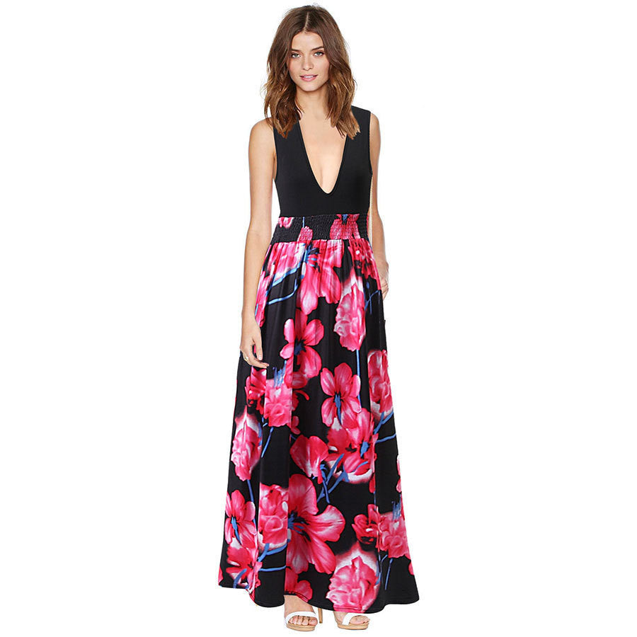 Fashion Printing Princess Deep V-neck Sleeveless Dress