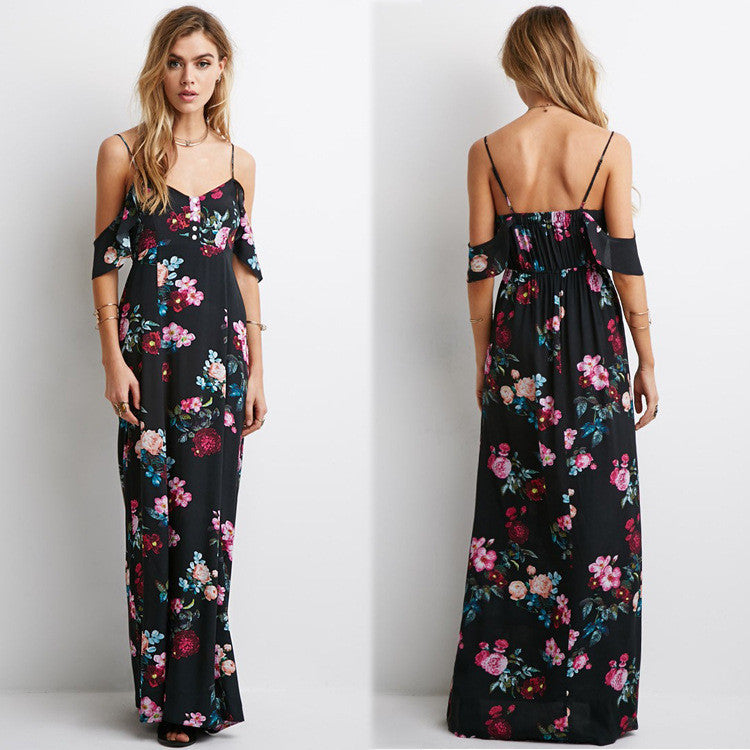 Spaghetti Strap Print Floor-length Sleeveless Dress