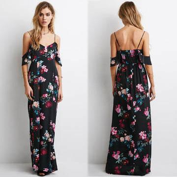 Spaghetti Strap Print Floor-length Sleeveless Dress