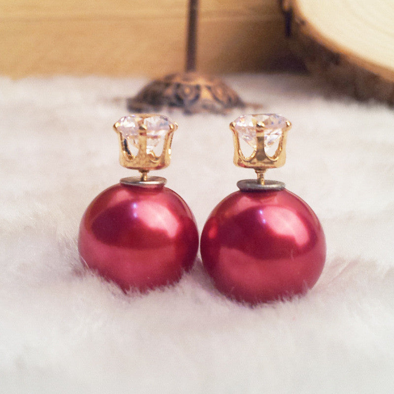 Fashion Crystal Zircon Double Pearl Earring