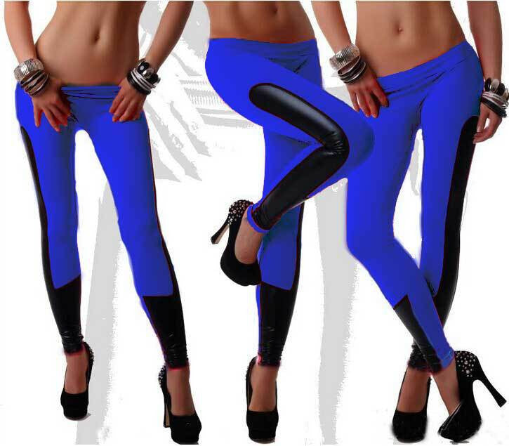 Silk Low Waist Pu Patchwork 9/10 Skinny Sport Yoga Leggings