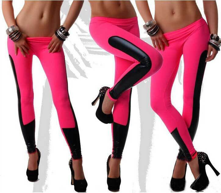Silk Low Waist Pu Patchwork 9/10 Skinny Sport Yoga Leggings