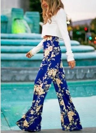 Flower Print Straight Casual High Waist Flared Pants - Meet Yours Fashion - 2