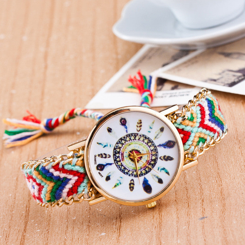 Peacock Feathers Print Weaving Watch