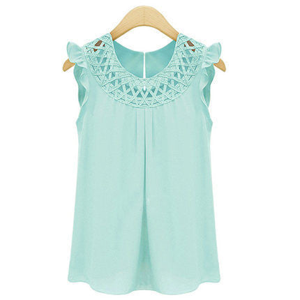Hollow Sleeveless Casual Knit Scoop Chiffon Blouse - May Your Fashion - 2