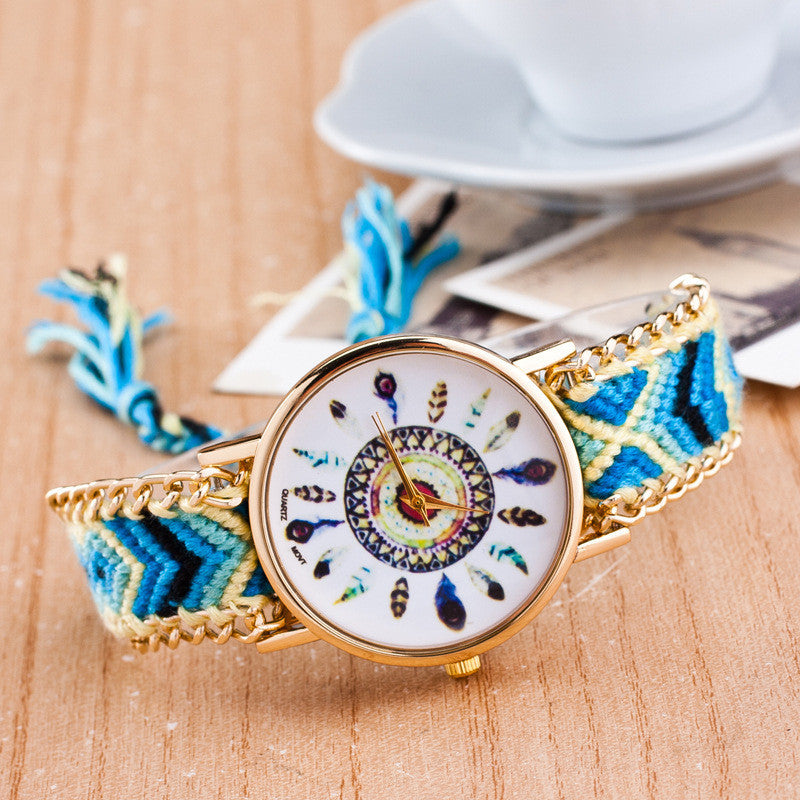 Peacock Feathers Print Weaving Watch