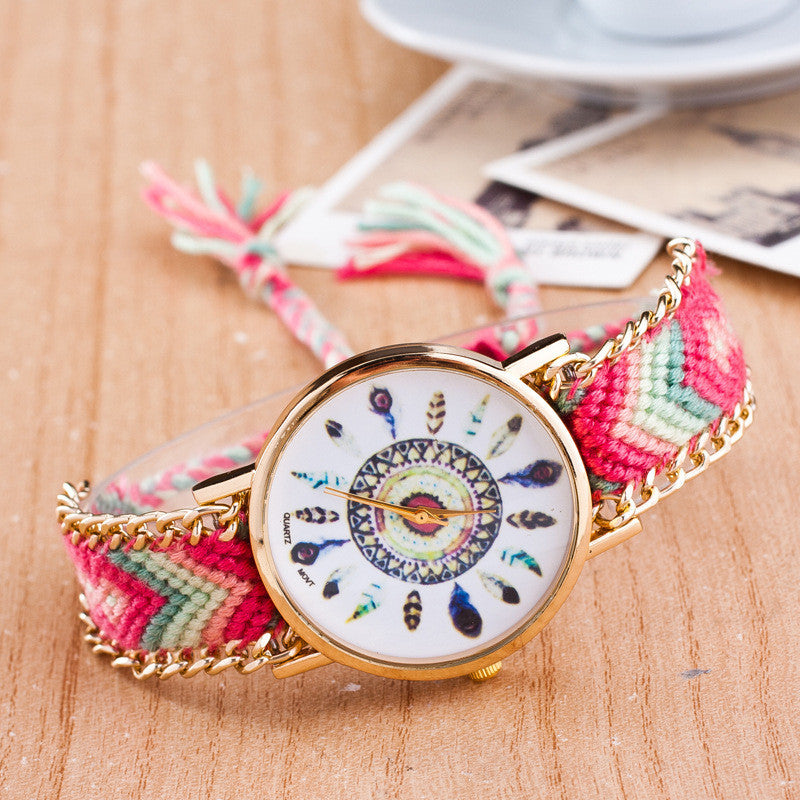 Peacock Feathers Print Weaving Watch