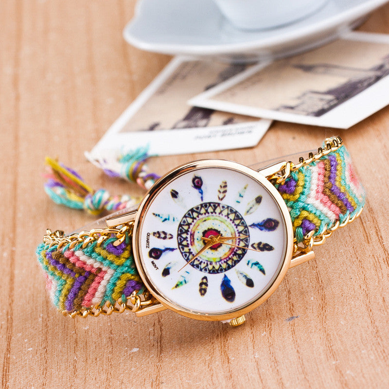 Peacock Feathers Print Weaving Watch