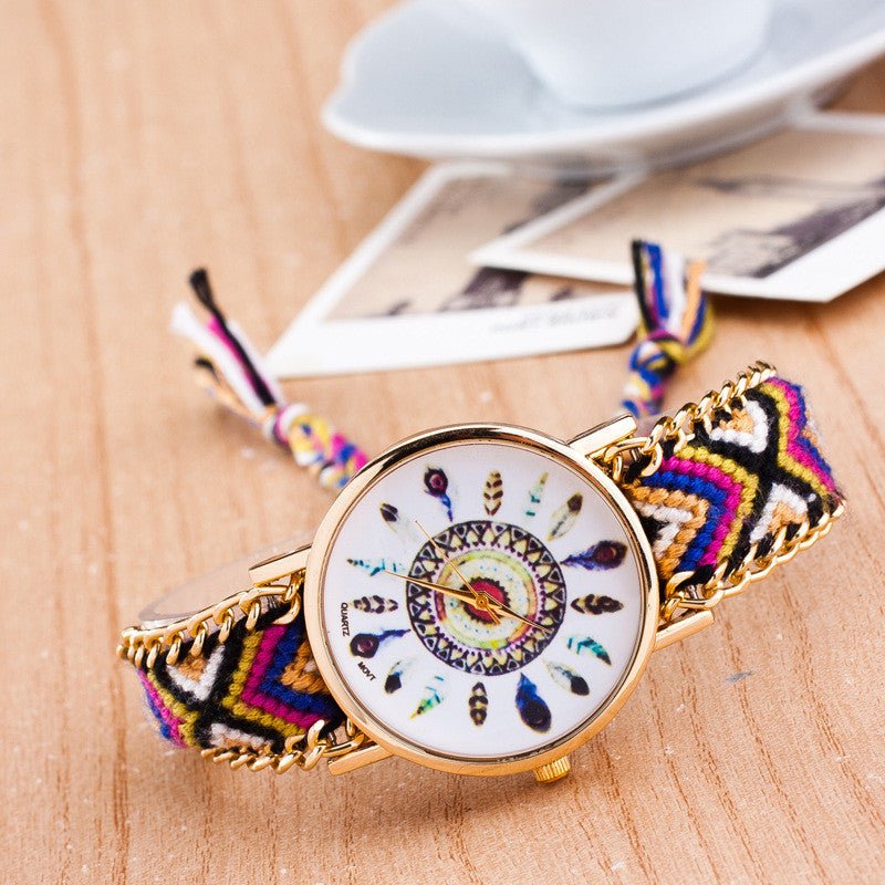 Peacock Feathers Print Weaving Watch
